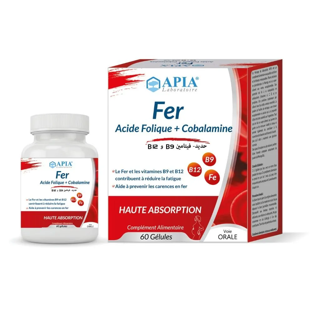 Fer, Acide folique + Vitamine B12, conditionnement