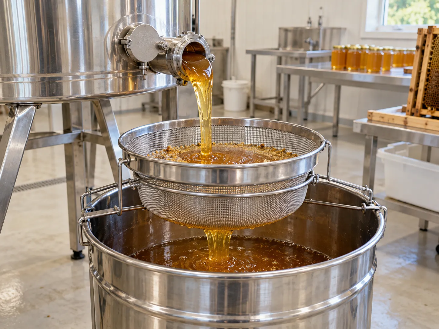 Miel filtré à la sortie de l’extracteur