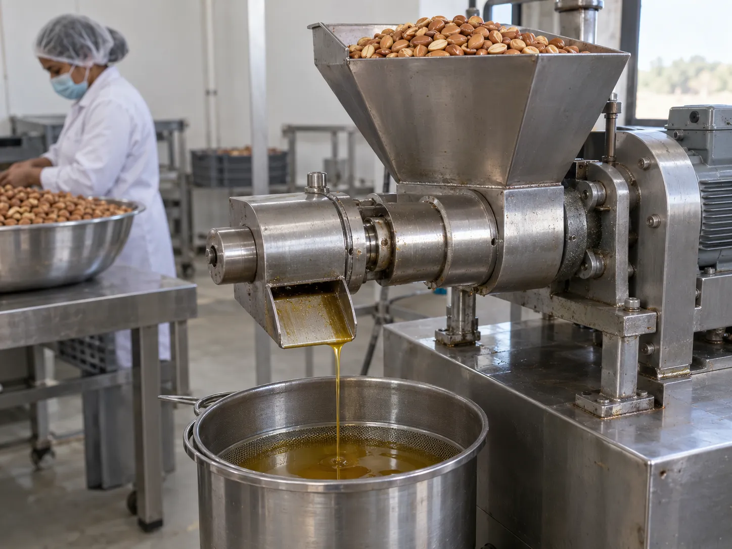 Extraction d’huile végétale dans une presse à froid en inox